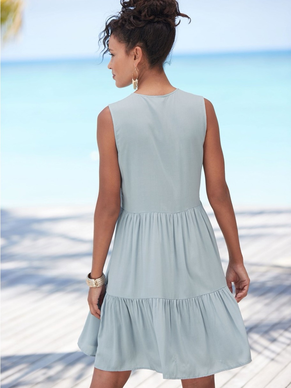 Tiered Midi Dress in White - Picture 2 of 12